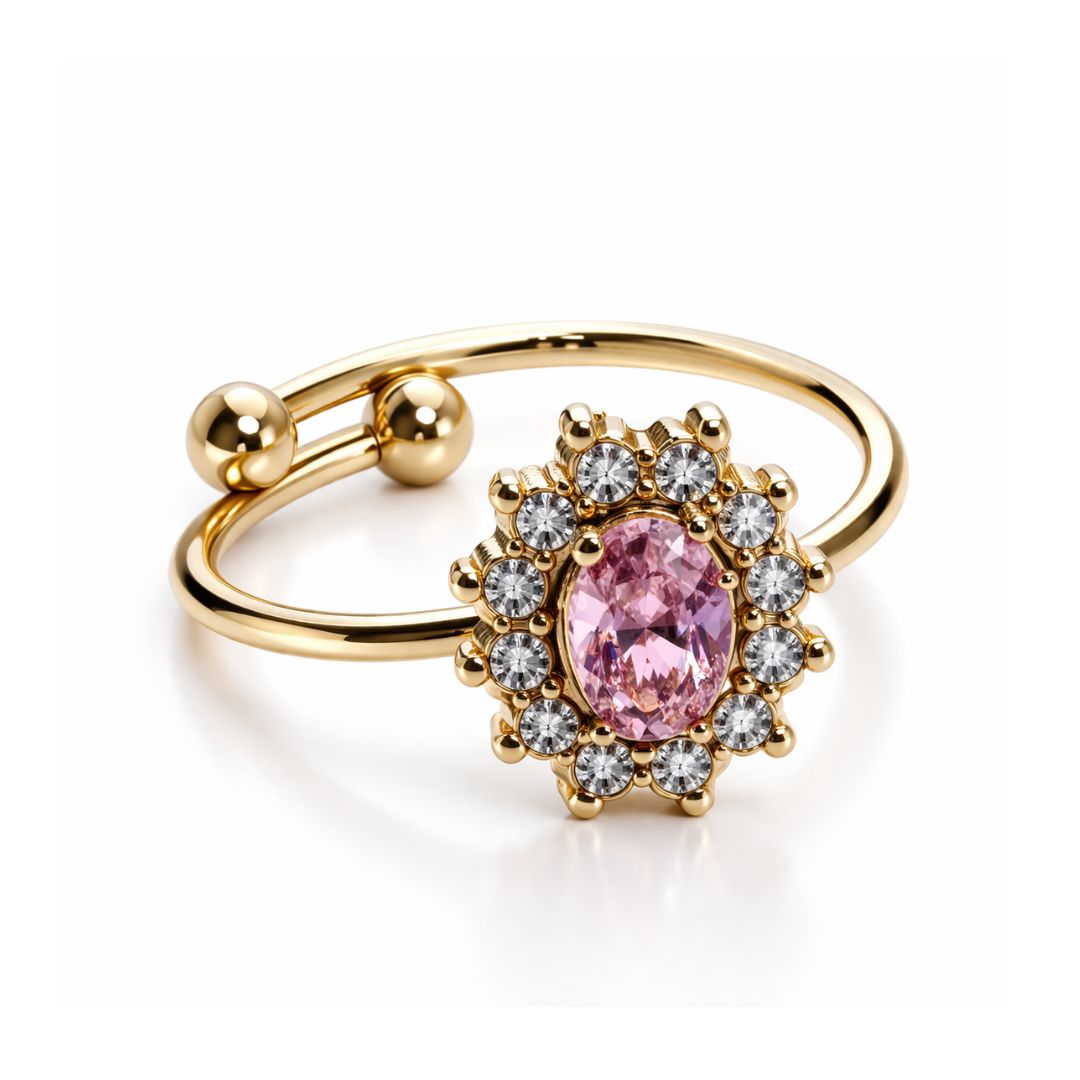 Brooke | Gold-Plated Oval Halo Open Cuff Ring