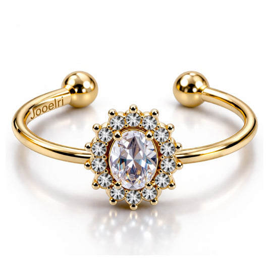 Brooke | Gold-Plated Oval Halo Open Cuff Ring