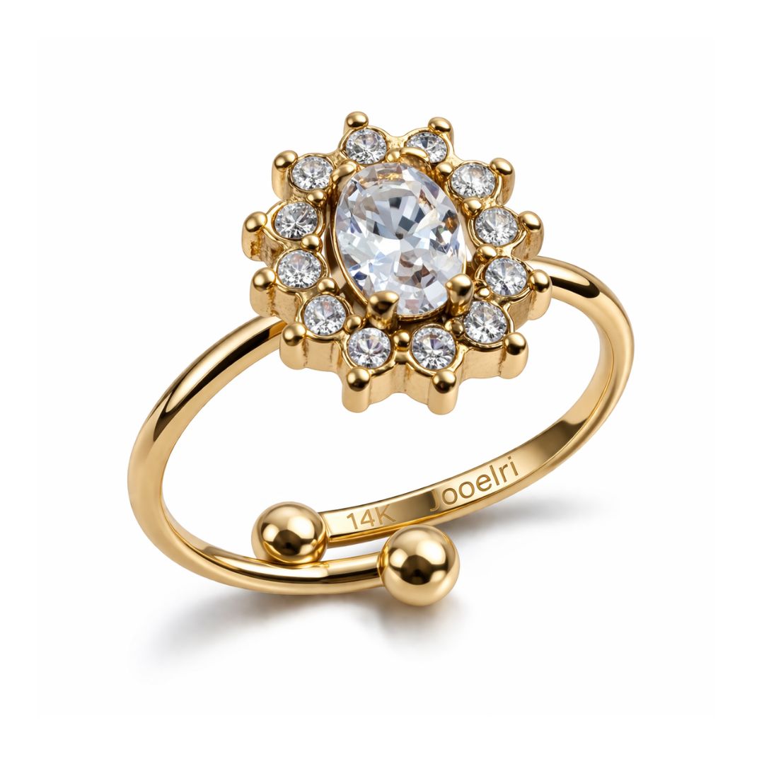 Brooke | Gold-Plated Oval Halo Open Cuff Ring