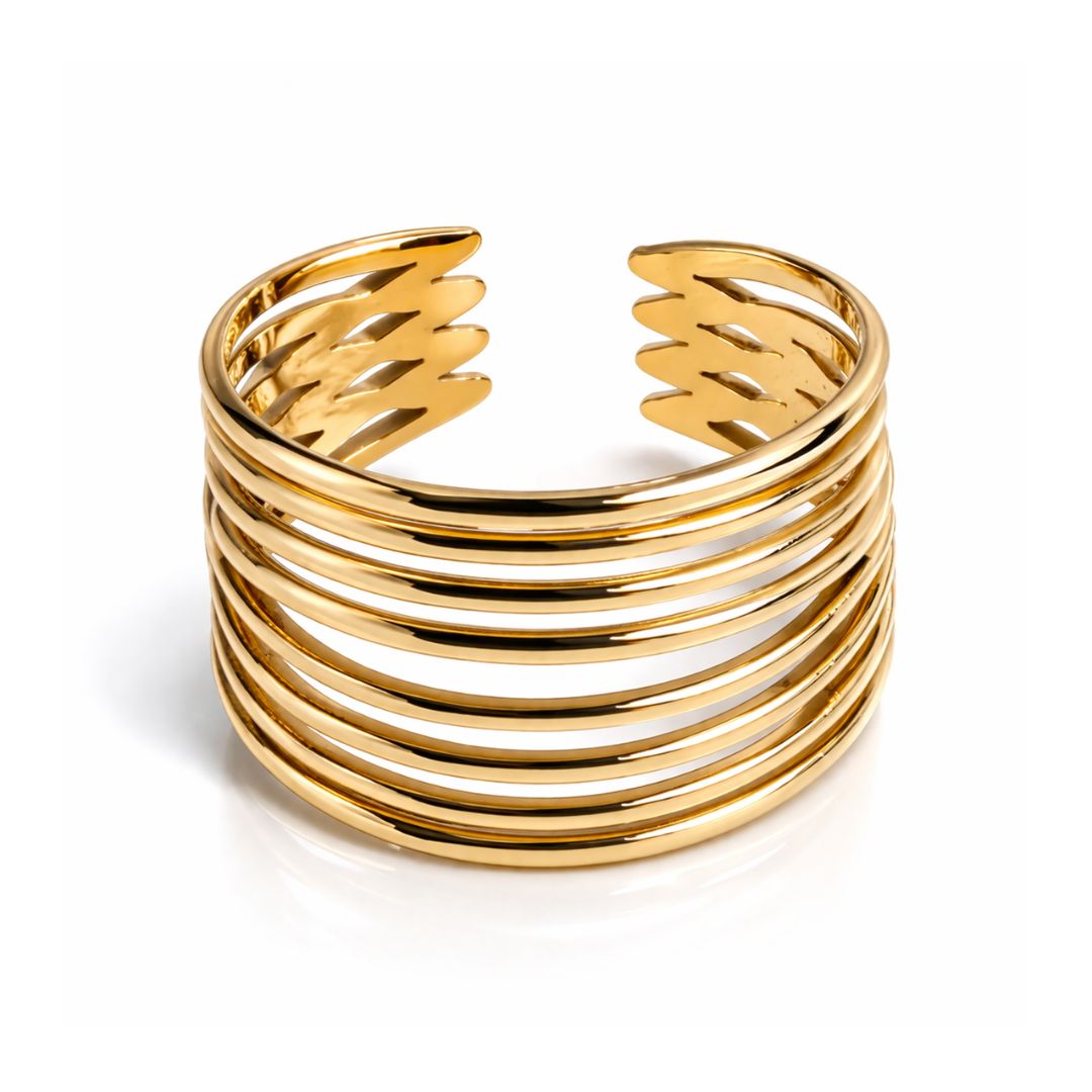 Odetta | Gold-Plated Multi-Band Open Cuff Ring