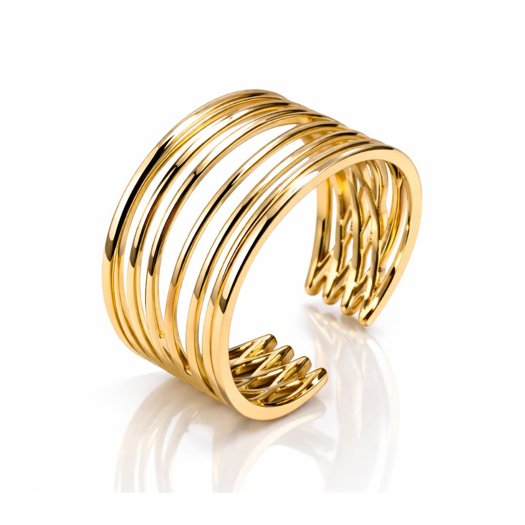 Odetta | Gold-Plated Multi-Band Open Cuff Ring