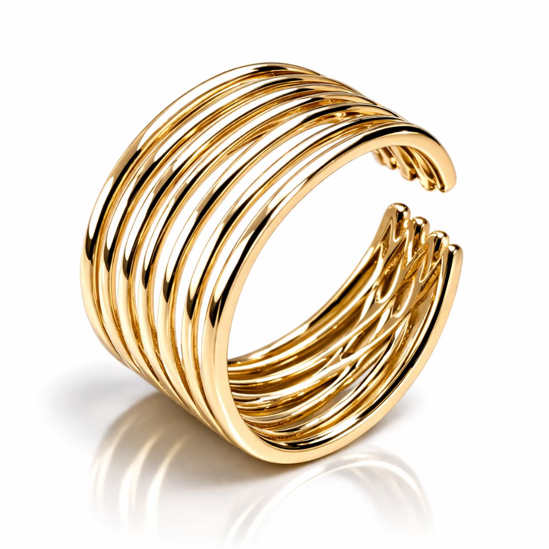 Odetta | Gold-Plated Multi-Band Open Cuff Ring