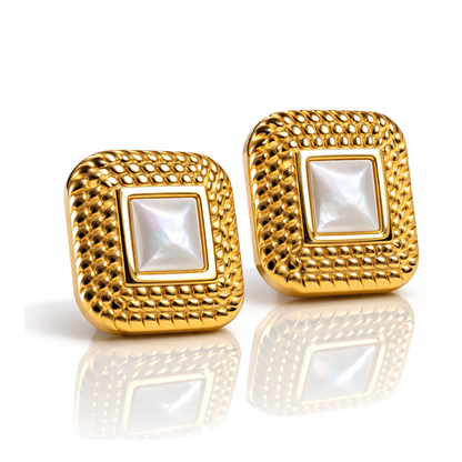 Grace | Gold-Plated Textured Pearl Bezel Stud Earrings