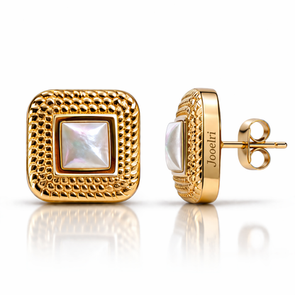 Grace | Gold-Plated Textured Pearl Bezel Stud Earrings