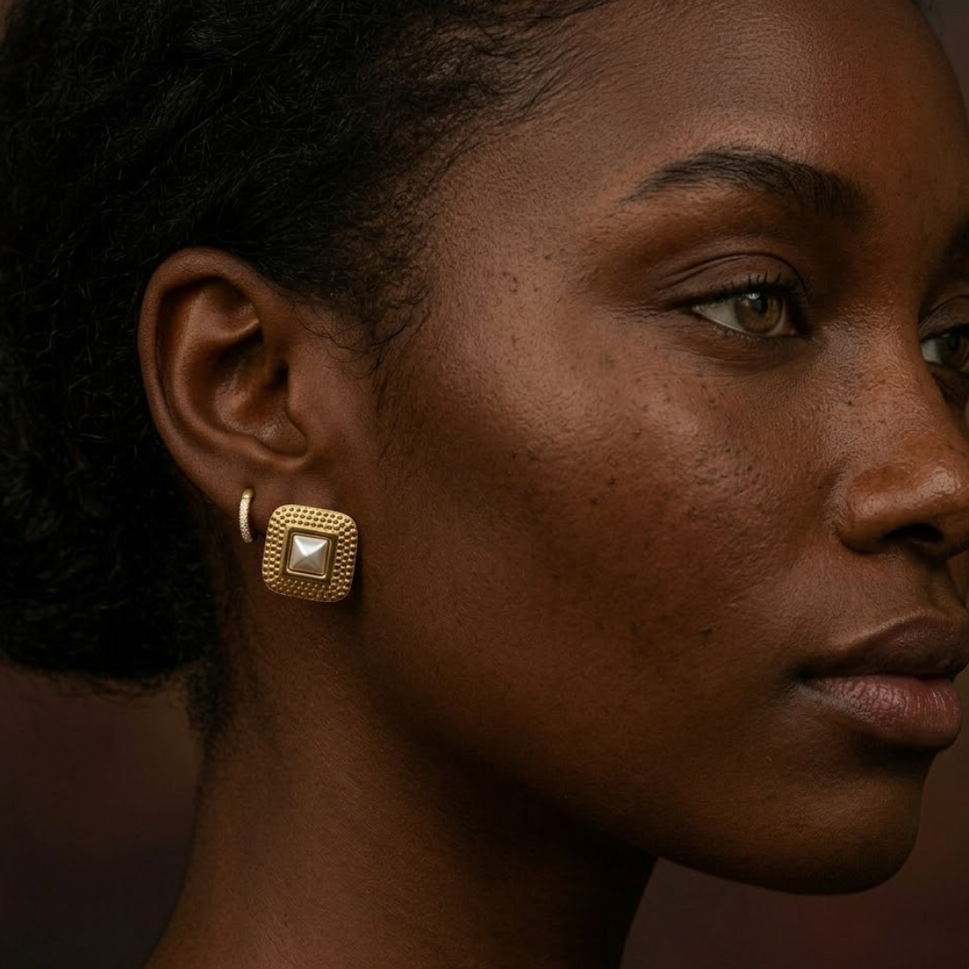 Grace | Gold-Plated Textured Pearl Bezel Stud Earrings