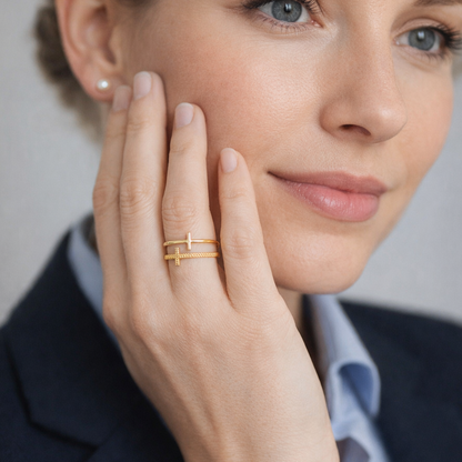 Scarlette | Gold Plated Double Cross Resizable Ring