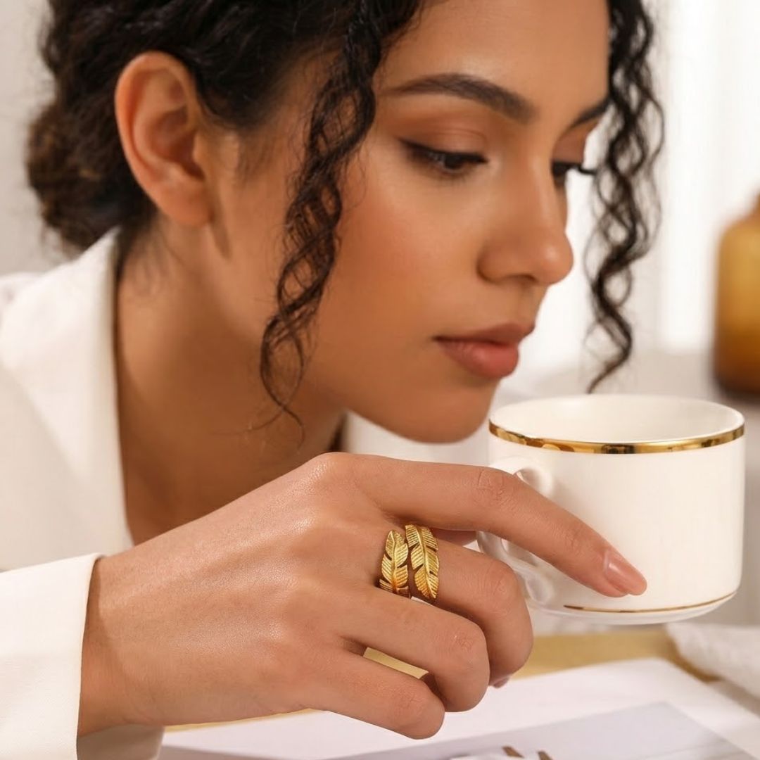 Melize | Gold Plated Leaf Wrap Resizable Ring