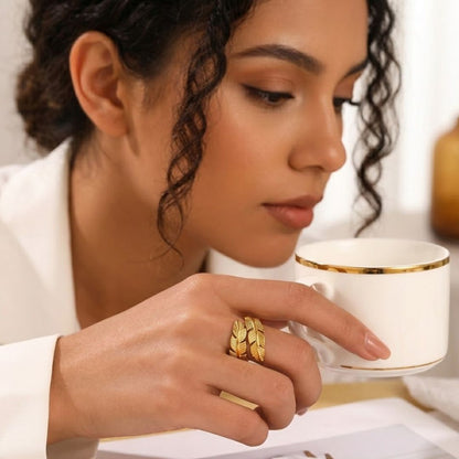 Melize | Gold Plated Leaf Wrap Resizable Ring