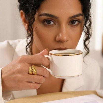 Melize | Gold Plated Leaf Wrap Resizable Ring