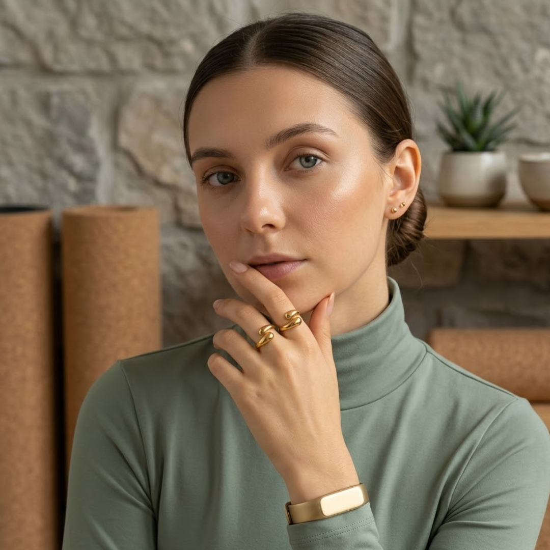 Sabina | Gold Plated Smooth Double Ball Ring