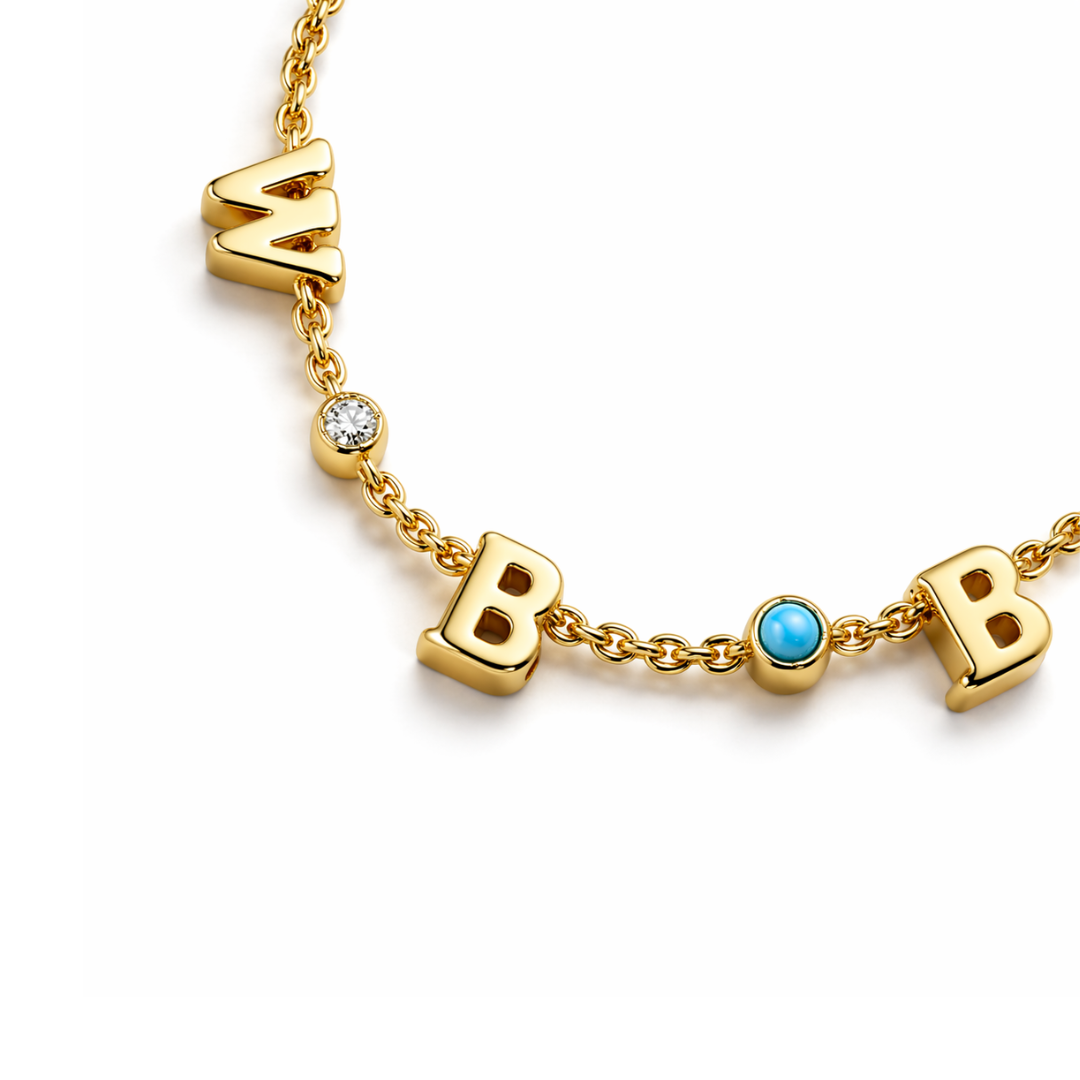 Clara | Gold Plated Suspended Personalised Name Necklace with Birthstones
