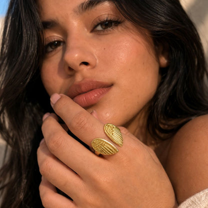Juniper | Gold-Plated Angel Wings Resizable Ring