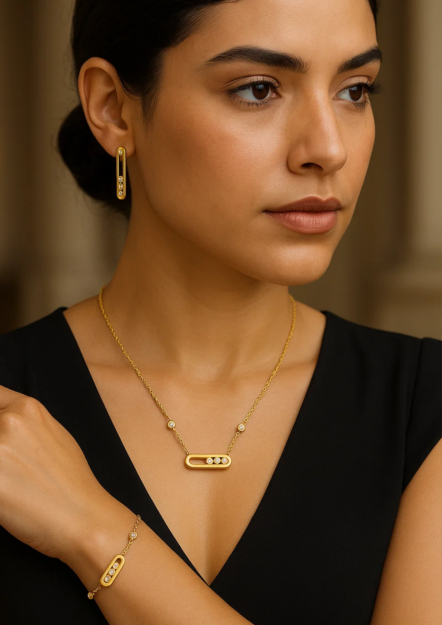 Gifting Set - Gold (18K) Plated Sliding Ball (Necklace, Earring. Bracelet)