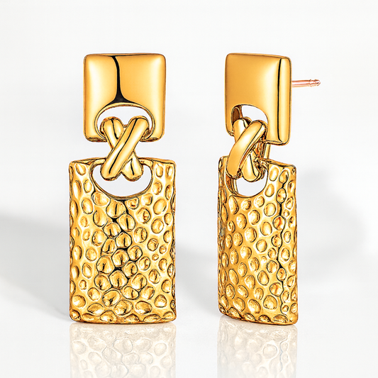 Adele | 18K Gold-Plated Retro Vintage Rectangle Chunky Waterproof Earrings