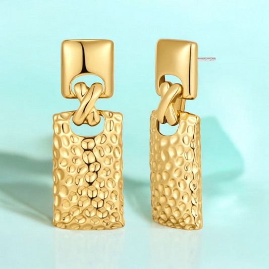 Adele | Gold-Plated Retro Vintage Rectangle Chunky Earrings