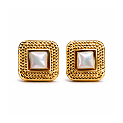 Grace | Gold-Plated Textured Pearl Bezel Stud Earrings