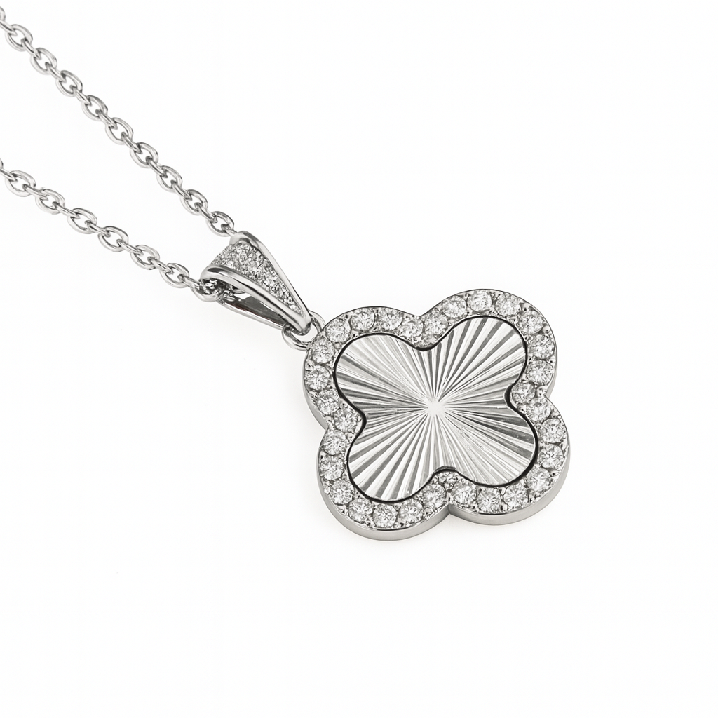 Clover Necklace - 18K Gold Plated Textured Four-Leaf Pendant Waterproof Chain
