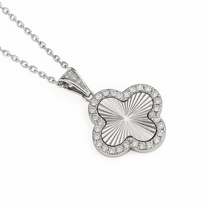 Clover Necklace - 18K Gold Plated Textured Four-Leaf Pendant Waterproof Chain