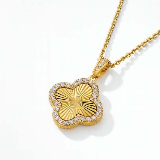 Clover Necklace - 18K Gold Plated Textured Four-Leaf Pendant Waterproof Chain