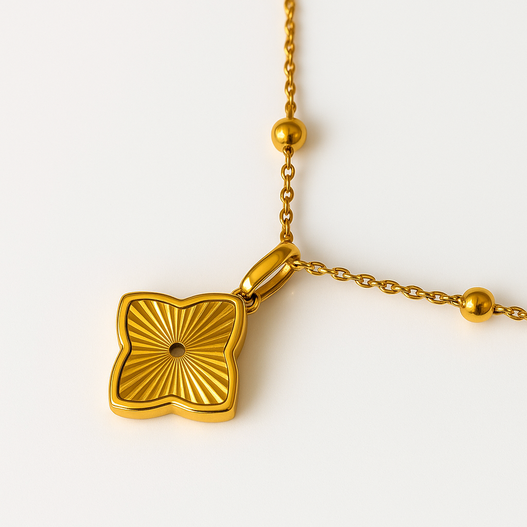 Clover Necklace -18K Gold Plated Textured Four-Leaf Pendant Waterproof