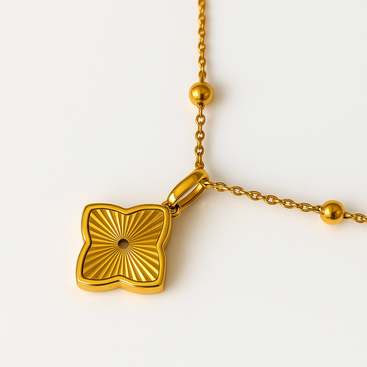 Clover Necklace -18K Gold Plated Textured Four-Leaf Pendant Waterproof