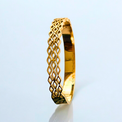 Coral | Gold-Plated Criss Cross Hollow Grid Cuff Bangle Bracelet