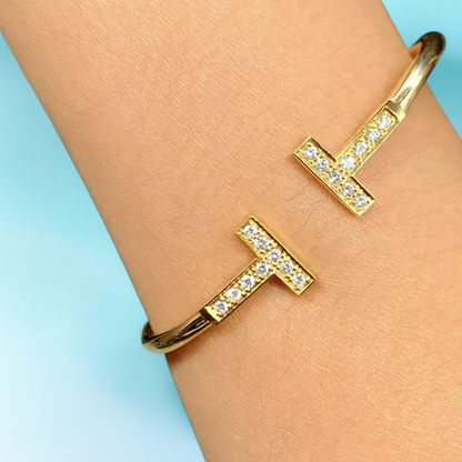 Tiara | 18K Gold Plated Zircon T-Bracelet Waterproof Bangle