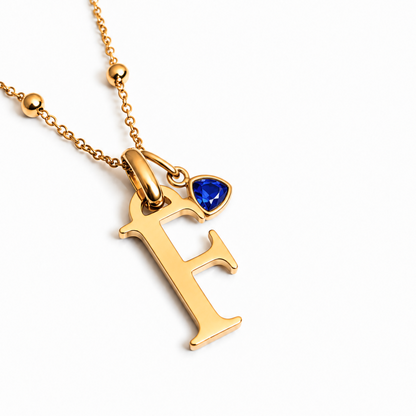 Kenza| Gold Plated Monogram Birthstone Initial Necklace