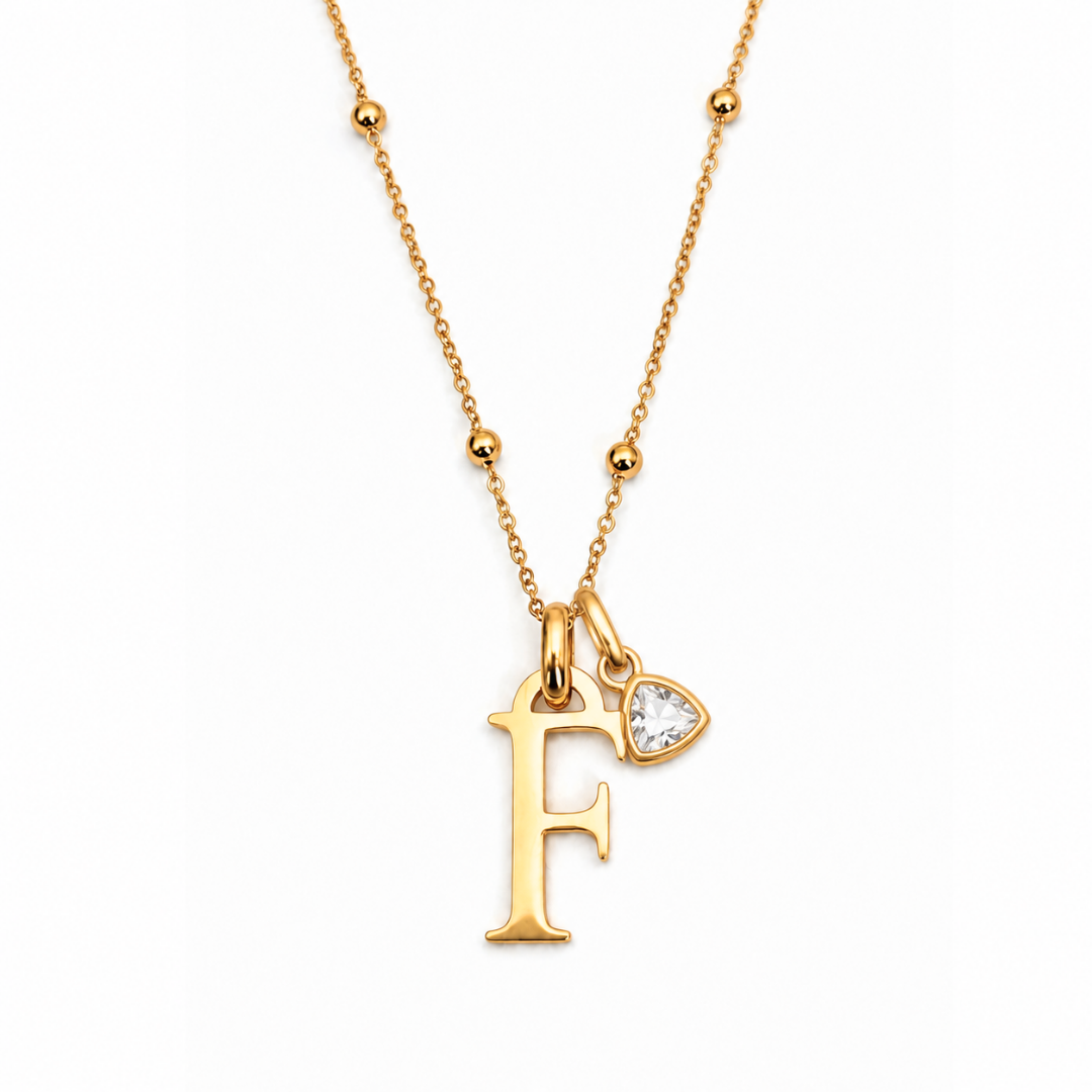Kenza| Gold Plated Monogram Birthstone Initial Necklace