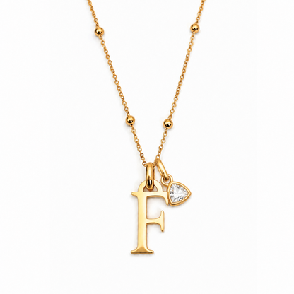 Kenza| Gold Plated Monogram Birthstone Initial Necklace
