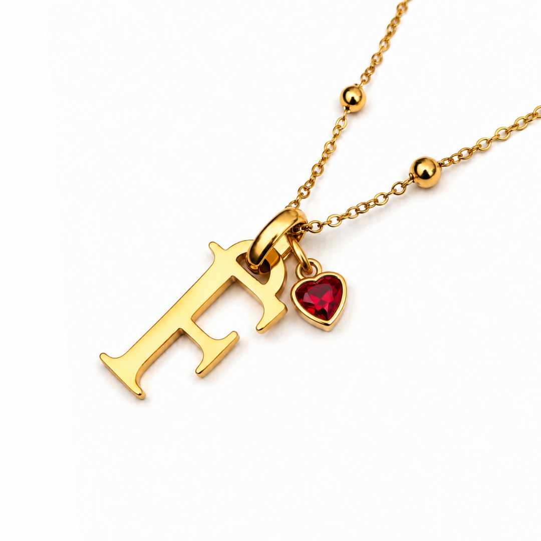 Kenza| Gold Plated Monogram Birthstone Initial Necklace