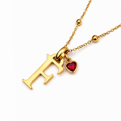 Kenza| Gold Plated Monogram Birthstone Initial Necklace