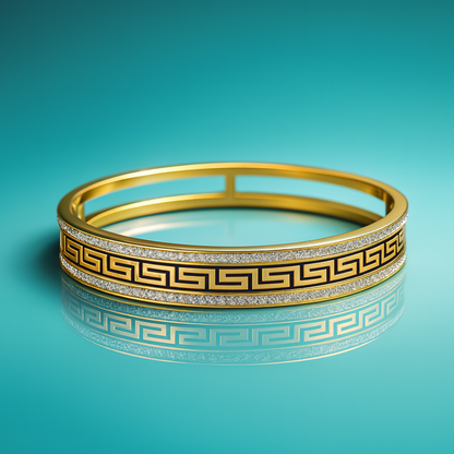 Tatiana | Gold Plated Greek Key Greatwall Zircon Cuff Bracelet Bangle