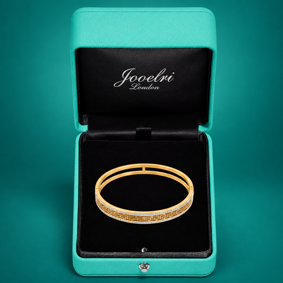 Tatiana | Gold Plated Pavé Greek Key Bangle