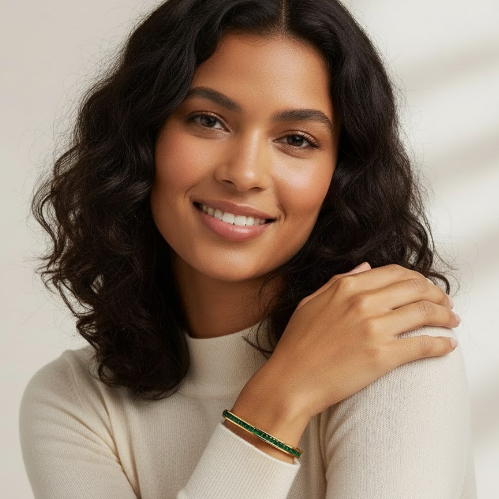 Klara | 18K Gold Plated Green Zircon Bracelet Bangle