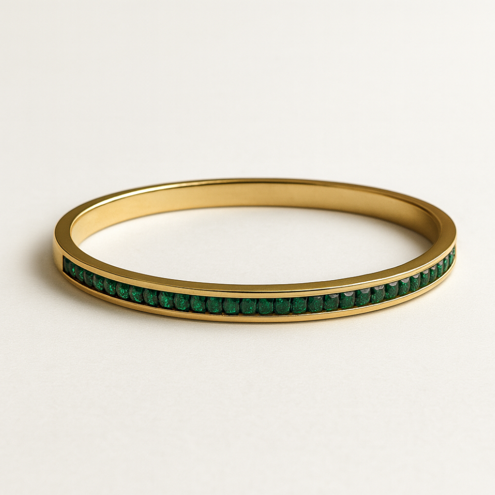 Klara | 18K Gold Plated Green Zircon Bracelet Bangle