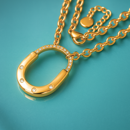 Avielle | Gold (18K) Plated Lock Pendant Waterproof Link Chain Necklace with Zircons