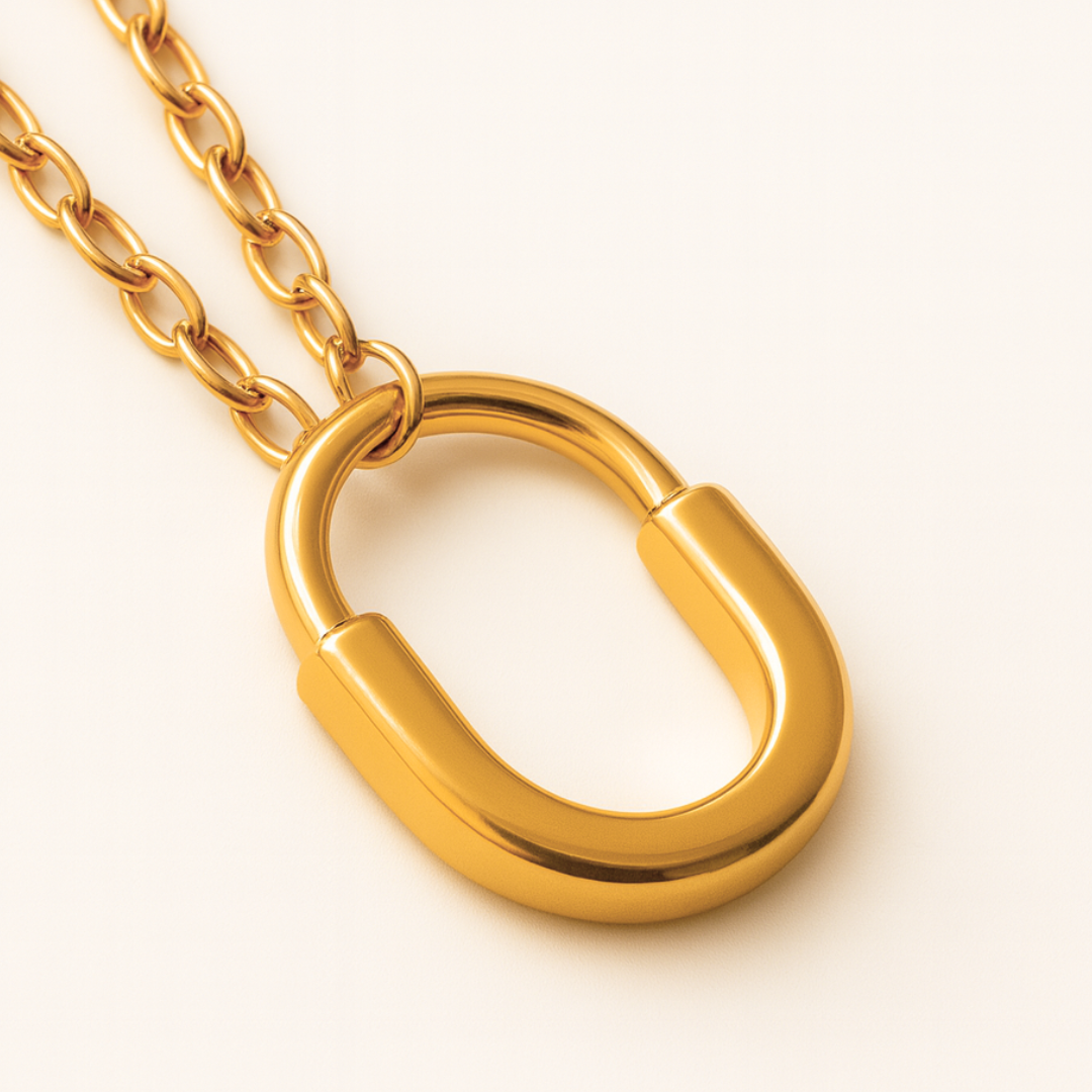 Kimberly | Gold Plated Lock Pendant Link Chain Necklace