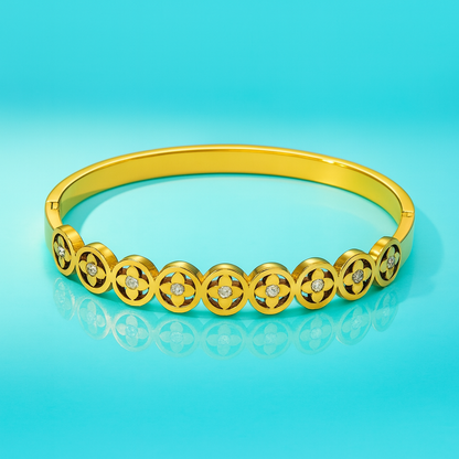 Kate | Gold Plated Four-Leaf Clover Zircon Cuff Bracelet Bangle