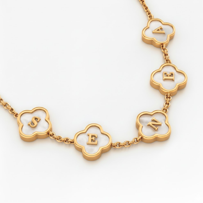 Greta Personalised Clover Name Necklace - 18K Gold Plated Four-Leaf Pendant Waterproof