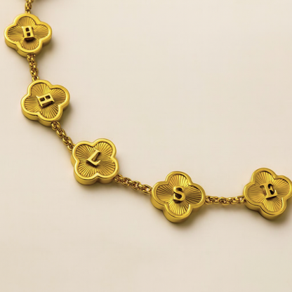 Clover Necklace - Personalised Clover Name Necklace, 18K Gold Plated Four-Leaf Pendant Waterproof