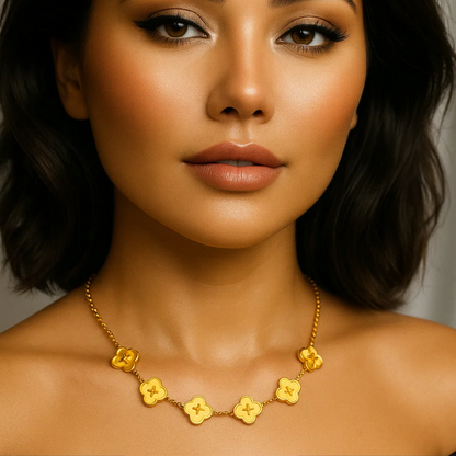 Clover Necklace - Personalised Clover Name Necklace, 18K Gold Plated Four-Leaf Pendant Waterproof