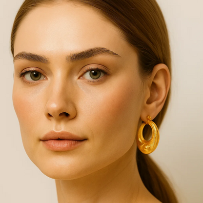 Tilly | 18K Gold Plated Circular Flat Embossed Hoop Waterproof Earrings