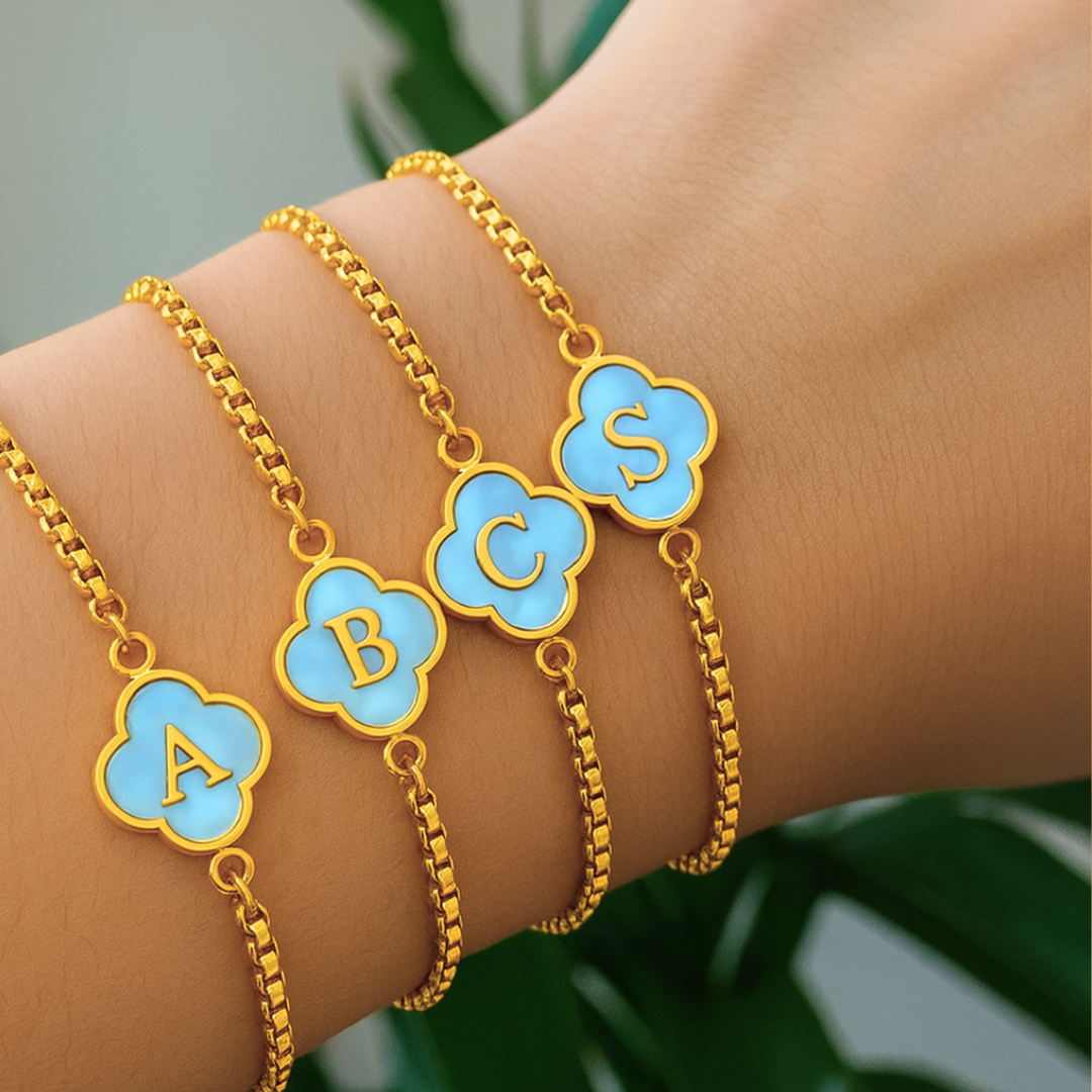 Skye | Gold-Plated (18K) Alphabet Four-Leaf Clover Waterproof Bracelet
