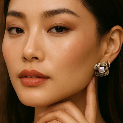 Grace | 18K Gold-Plated Square Pearl Vintage Chunky Waterproof Earrings
