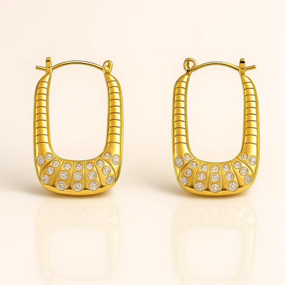 Savannah | 18K Gold-Plated Rectangular Square Large Hoop Waterproof Earrings with Zircons