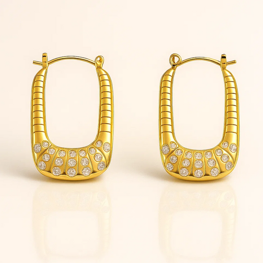 Savannah | 18K Gold-Plated Rectangular Square Large Hoop Waterproof Earrings with Zircons
