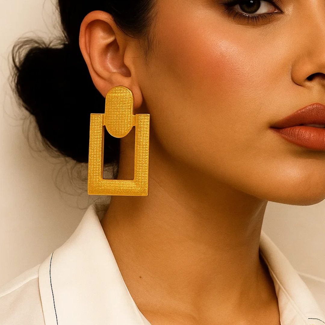 Dora | 18K Gold-Plated Rectangular Drop Hanging Waterproof Earrings
