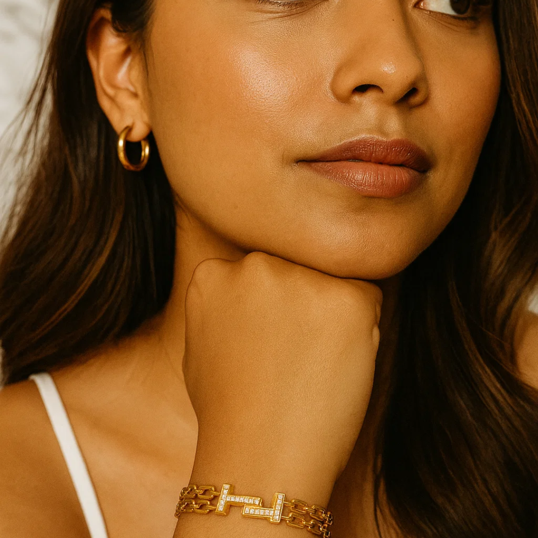 Tamara | 18K Double T Gold Plated Waterproof Bracelet Bangle with Zircons