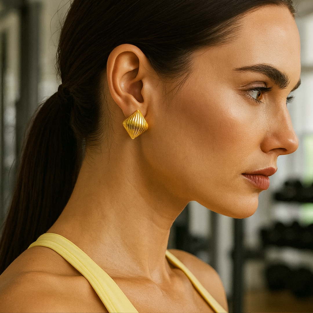 Orielle | Gold-Plated Vintage Ribbed Square Stud Earrings
